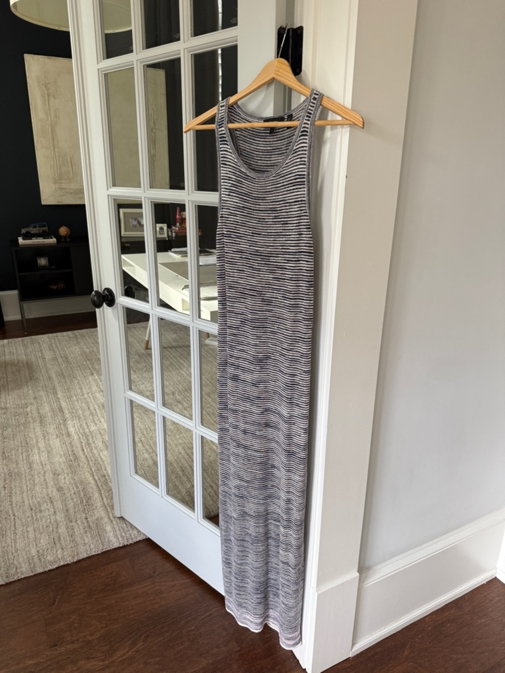 Theory Striped Knit Maxi Dress Size Small Sleeveless Navy White